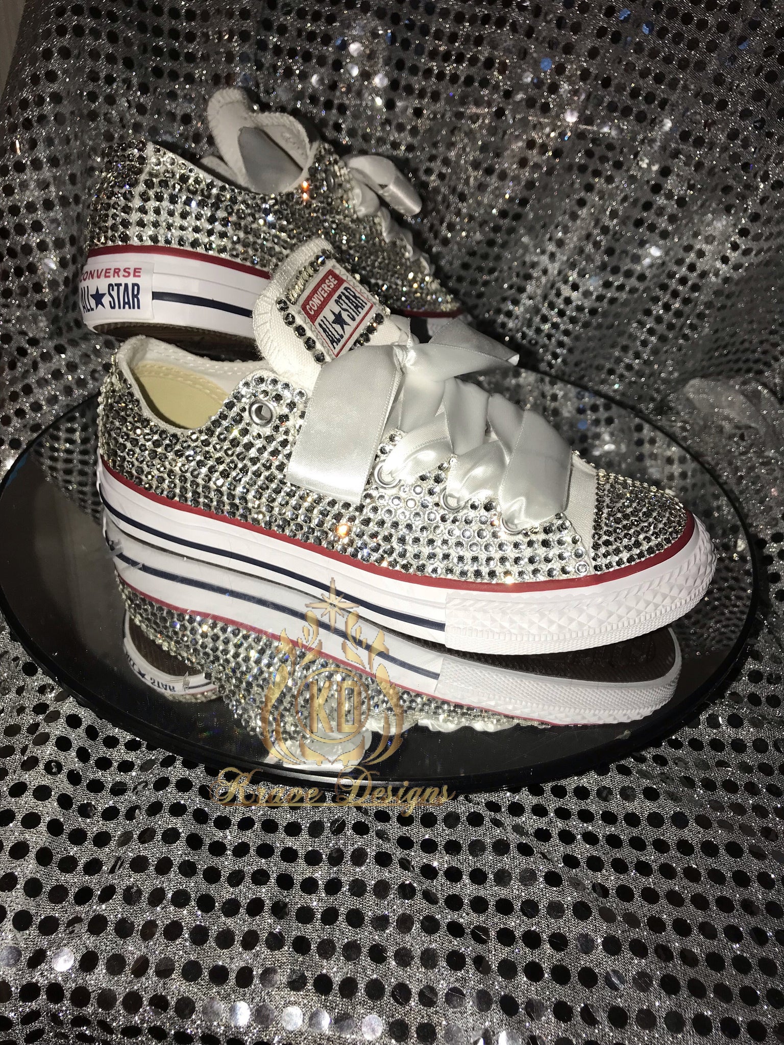 Converse All Star Chuck Taylor White Bedazzled Pearl Bling Sneakers Size 6